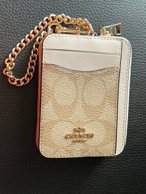 Zip Card Case In Signature Canvas Chalk (gold hardware) NWOT